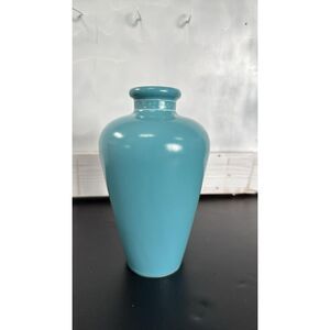 Vintage 1989 Hallmark Teal Turquoise  Vase White Flower Trim 8.5 " Tall